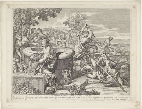 Mozes verdedigt de dochters van Reüel bij de bron