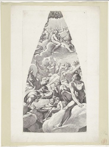 De heilige Petrus met andere heilige en engelen