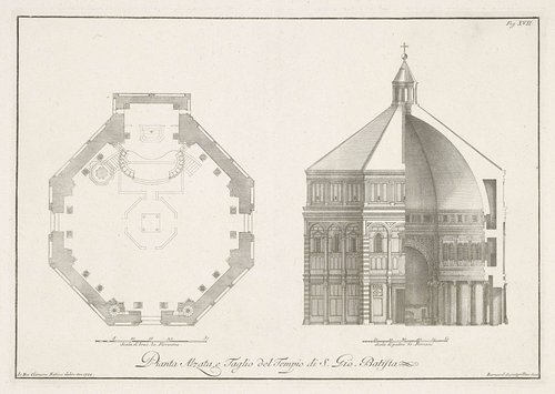 Dwarsdoorsnedes van het Battistero di San Giovanni te Florence