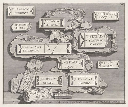 Inscripties en fragmenten uit een grafkelder by Giovanni Battista Piranesi