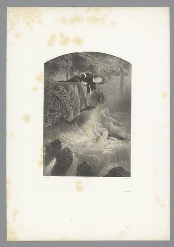 Man kijkt naar zwemmende vrouwen tussen watervallen