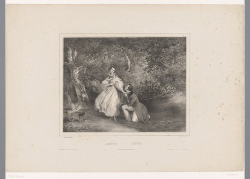 Twee geliefden in een bos by Achille Devéria