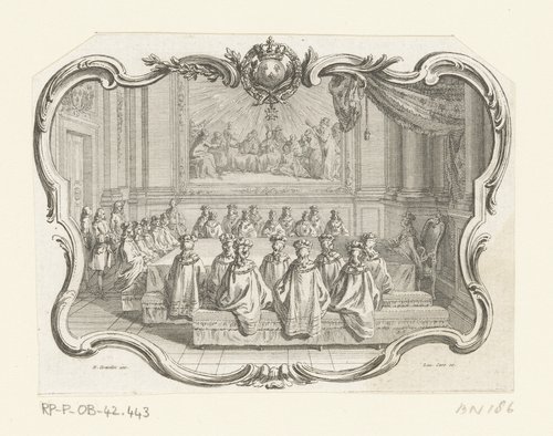 Vignet met een vergadering van ridders van de Saint-Esprit