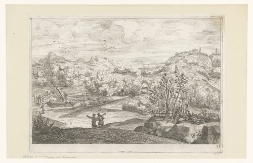 Landschap met figuren in een boot