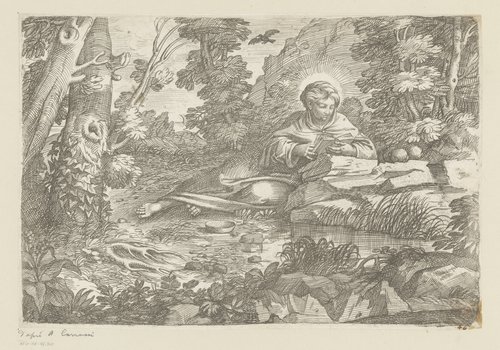 Maria Magdalena lezend in een bos