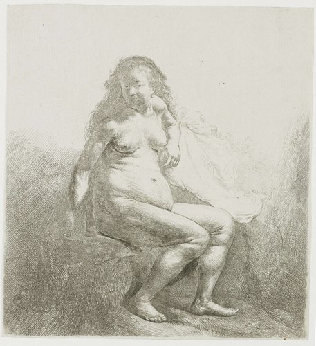 Naked woman on a mound by Rembrandt van Rijn