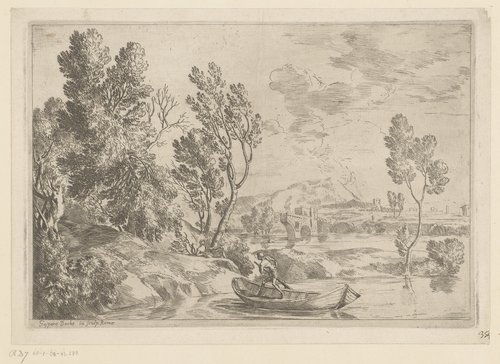 Rivierlandschap met man in sloep