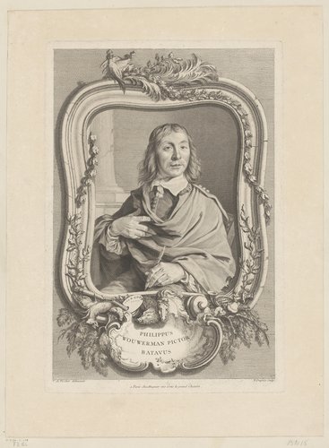 Portret van Philips Wouwerman in versierde lijst
