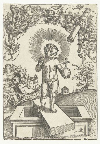 Christuskind als verlosser omringd door engelen met werktuigen van de passie by Lucas Cranach (I)