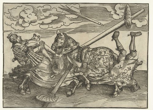 Duits toernooi met twee edelmannen als ridders te paard by Lucas Cranach (I)