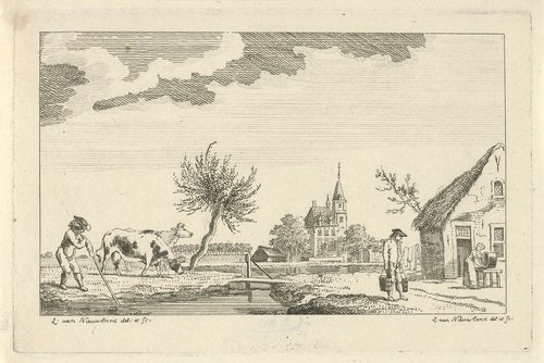 Dorpsgezicht met koeien