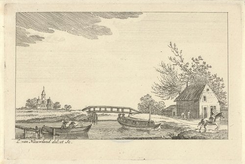 Gezicht op een vaart met trekschuit