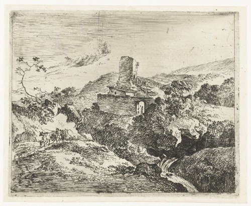 Landschap met vierkante toren