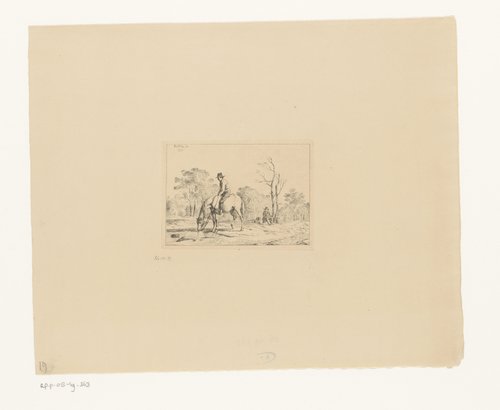 Landschap met ruiter op een drinkend paard