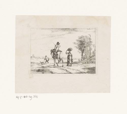 Landschap met figuren op een weg