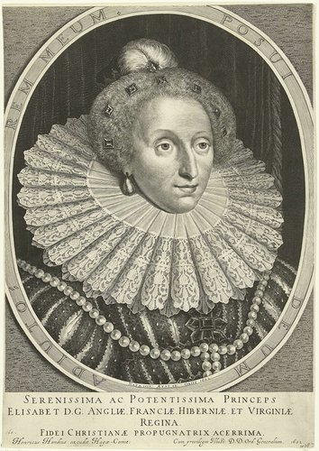 Portret van Elizabeth I Tudor, koningin van Engeland op 48-jarige leeftijd in ovaal