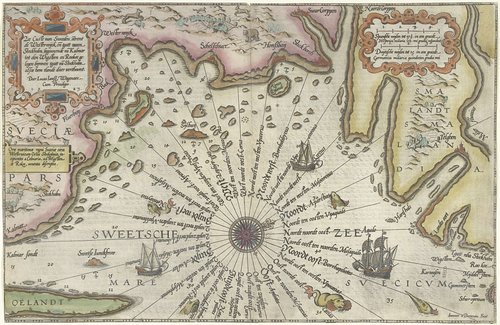 Kaart van de kust van Zweden tussen Kalmar en Stockholm