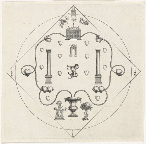 Vignet met hond en harten