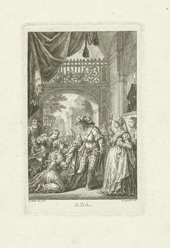 Edelvrouw knielt voor graaf