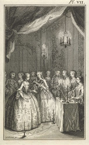 Gezelschap met hond in een vertrek