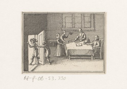 Interieur waar aan tafel munten uitbetaald worden