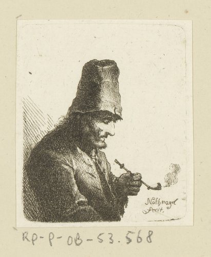 Man met pijp en hoge muts by Johann Andreas Benjamin Nothnagel