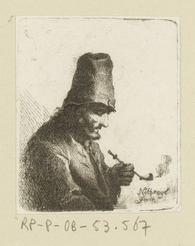 Man met pijp en hoge muts by Johann Andreas Benjamin Nothnagel