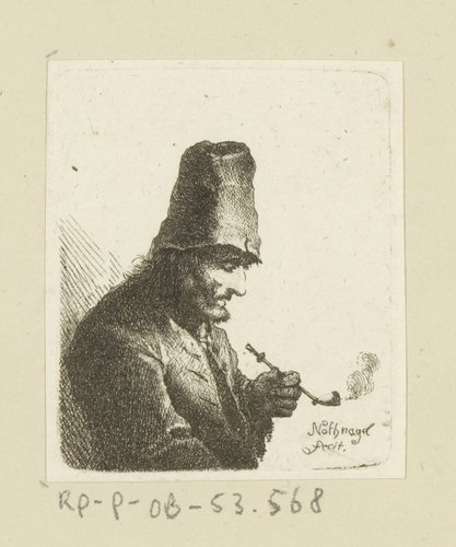 Man met pijp en hoge muts by Johann Andreas Benjamin Nothnagel
