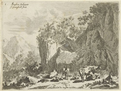 Berglandschap met herder, herderin en vee