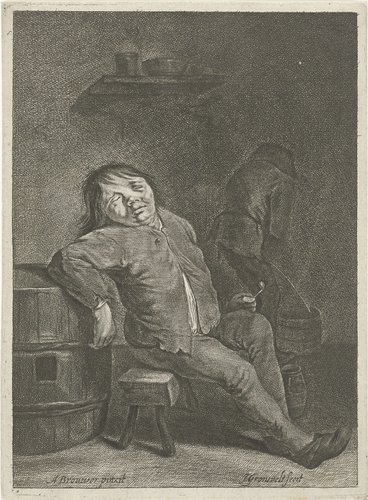 Herberginterieur met twee boeren