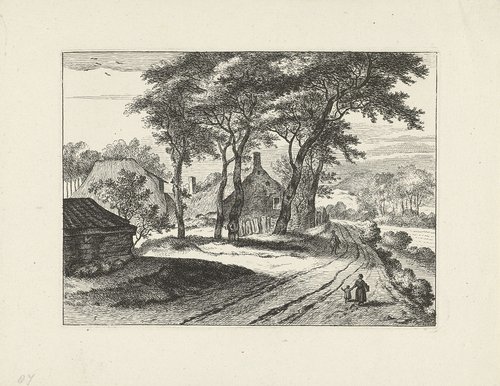Boslandschap met boerderijen