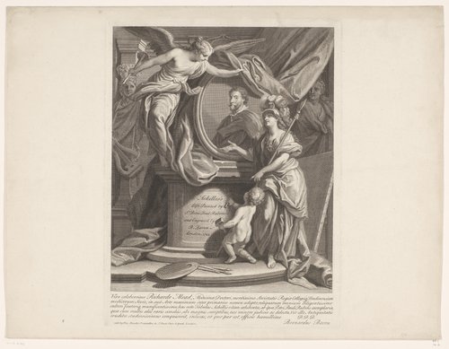 Titelprent met portret van Peter Paul Rubens omringd door allegorische figuren