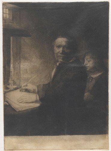 De schrijfmeester Lieven Willemsz. van Coppenol: kleine plaat by Rembrandt van Rijn