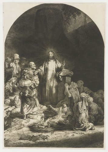 The Hundred Guilder Print: the central piece with Christ preaching by Rembrandt van Rijn