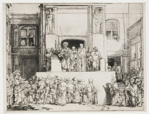 Christus aan het volk getoond: liggende plaat by Rembrandt van Rijn