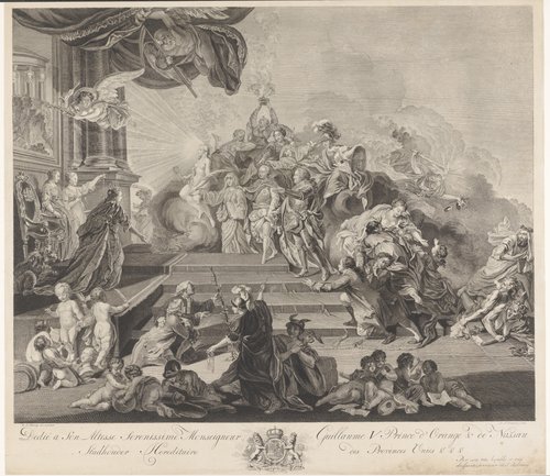 Allegorie op de aanvaarding van het stadhouderschap door prins Willem V, 1766