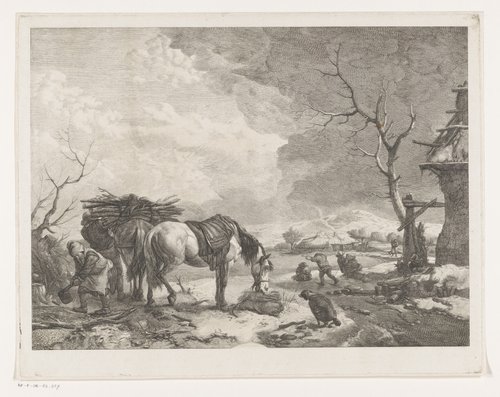 Houthakkers in een winterlandschap