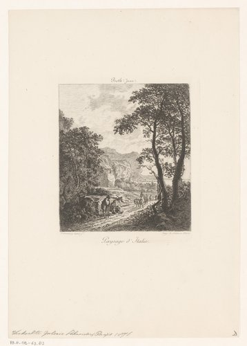 Landschap met figuren langs een pad