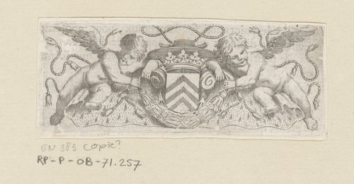 Twee putti bij het wapen, de kardinaalshoed en mantel van kardinaal Richelieu