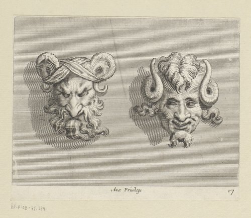 Twee satermaskers by Claude Mellan