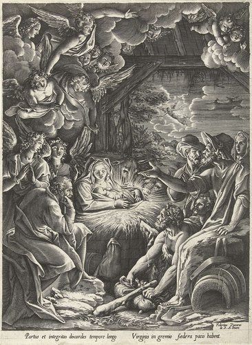 Aanbidding door de herders by Cornelis Cort