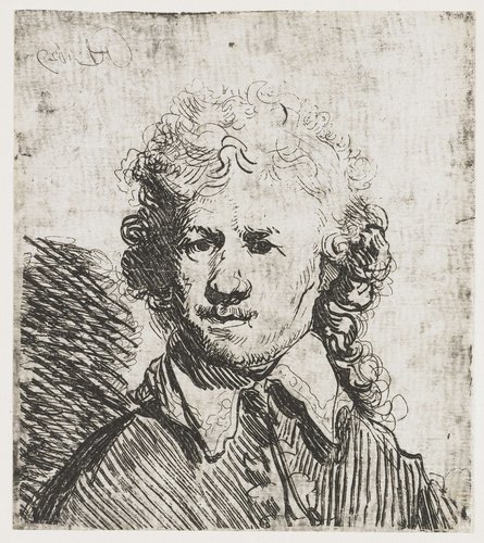 Zelfportret, blootshoofds: buste, ruw geëtst by Rembrandt van Rijn