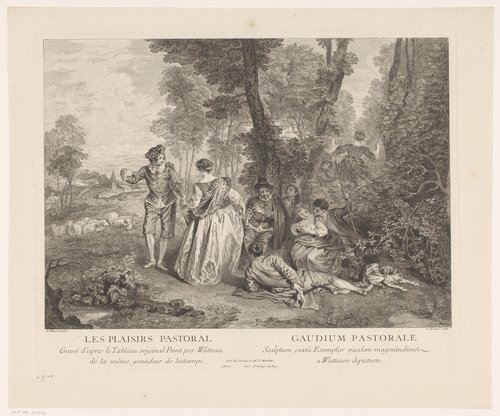 Landschap met galant gezelschap en herders