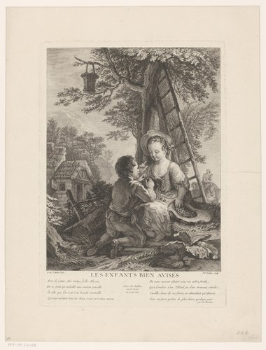 Twee kinderen onder een kersenboom