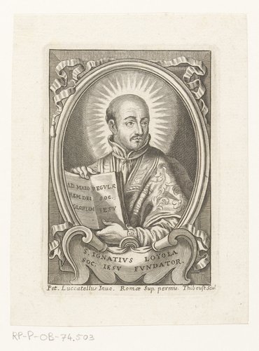 Portret van Ignatius van Loyola met een boek in zijn handen