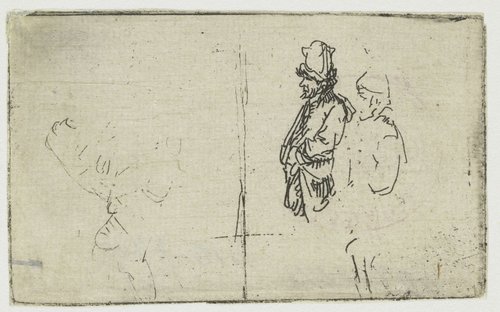 Studieblad met twee schetsen, één van twee boeren by Rembrandt van Rijn