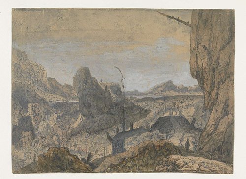 Rocky Landscape with a Man Walking to the Right: First Version