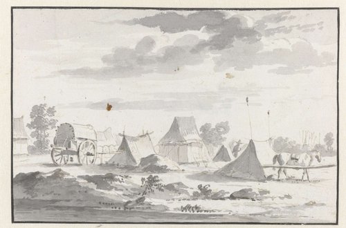 Gezicht op een kampement van het leger van Willem III nabij Leuven