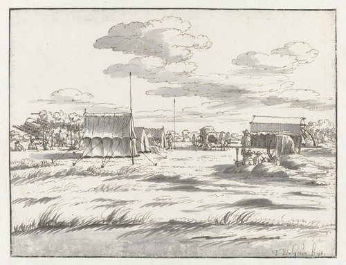 Gezicht op een kampement van het leger van Willem III bij Leuven