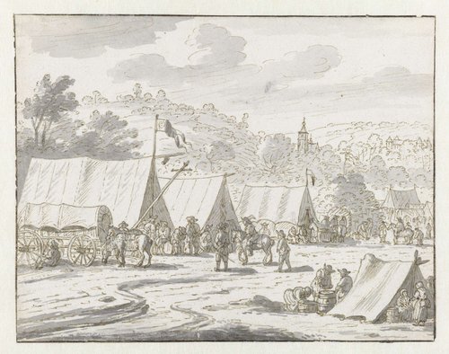 Gezicht op een kampement van het leger van Willem III bij Lembeek, Vlaams-Brabant